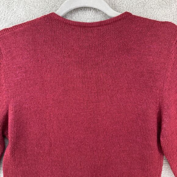 Beverly Mehe Sweater S Red Silk Knit Cardigan Button Front 3/4 Sleeve Rhinestone - Picture 8 of 14